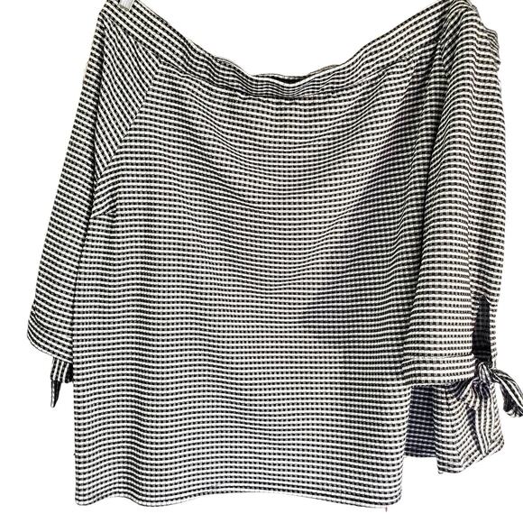 Simply Be Black White Check Off Shoulder Top Plus Size 28, 3/4 Sleeve Classic - Picture 1 of 12